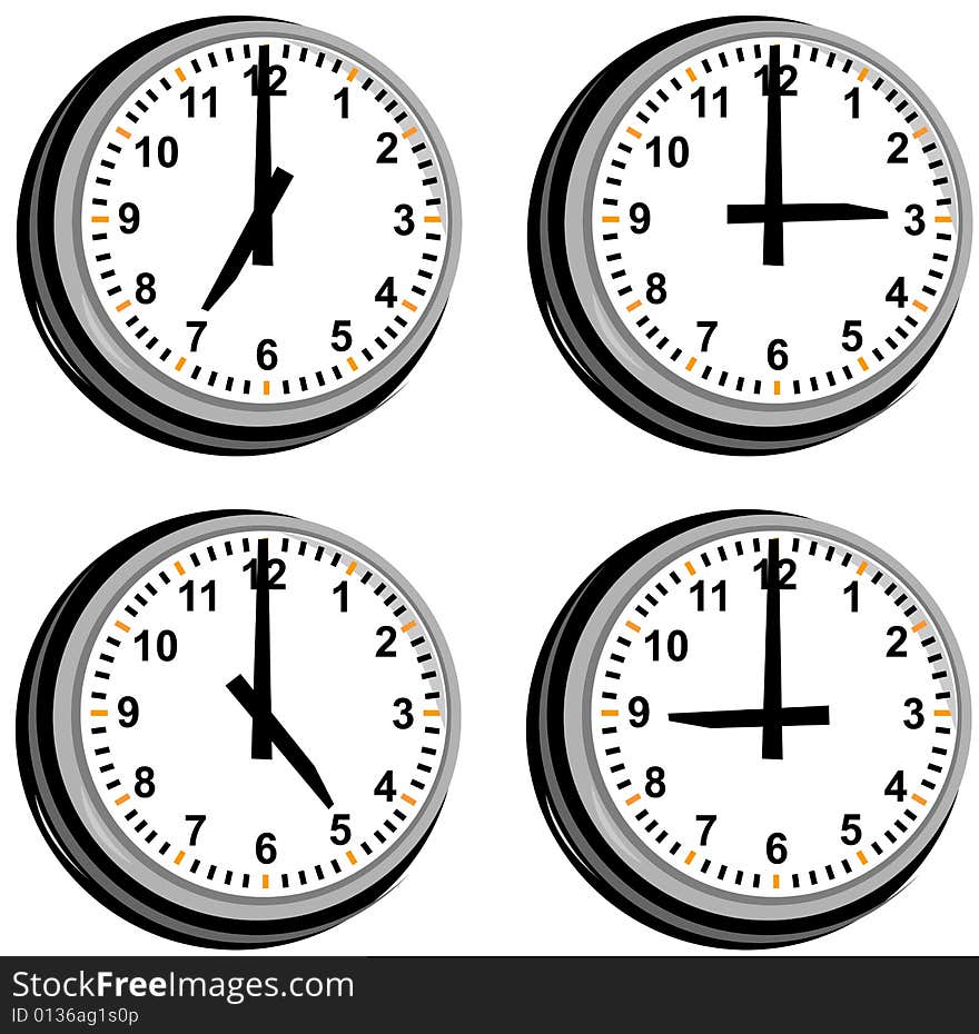 Vector art of a Clock showing different times