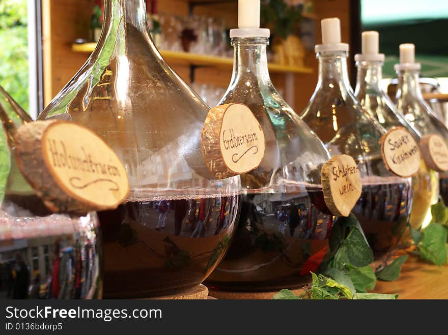 Large bottles with wine stand for test