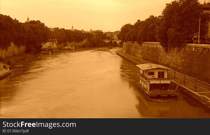 Sepia Shot Of Rive In Rome