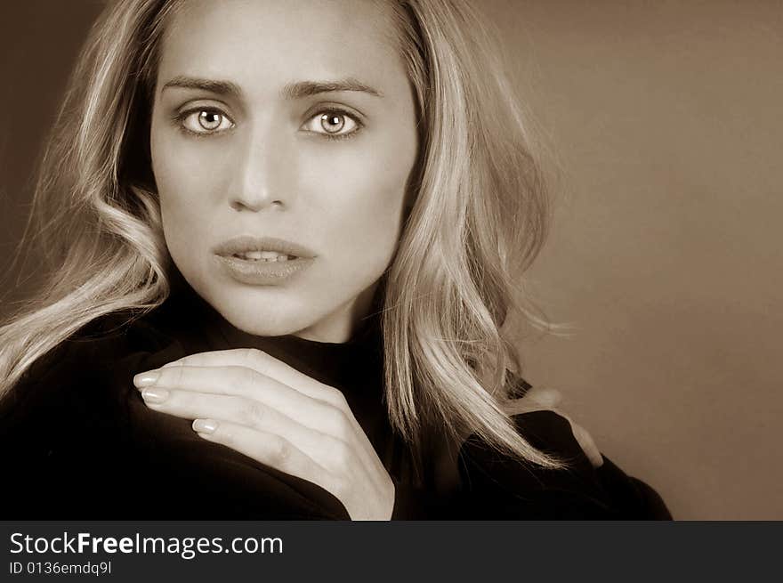 Classic Blond Model Portrait on Grey Background. Classic Blond Model Portrait on Grey Background