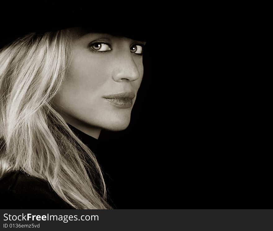 Beautiful Blond fashion  Model On Black Ground. Beautiful Blond fashion  Model On Black Ground