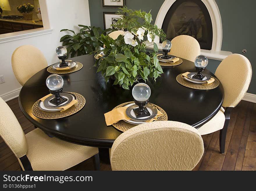 Dining table with modern decor.