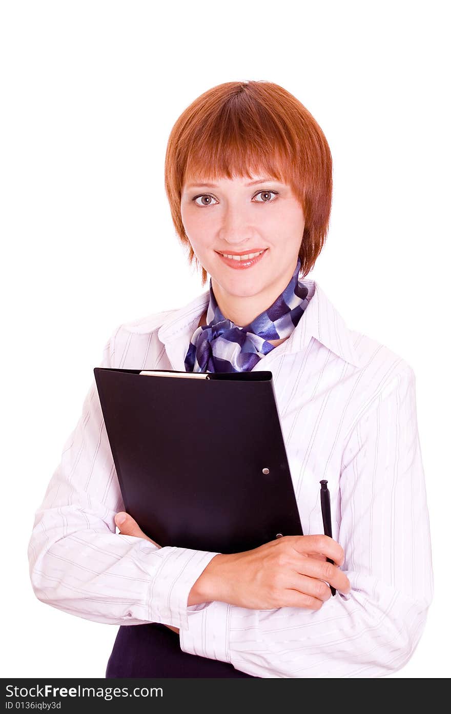 Girl with a folder.Portrait in a high key.