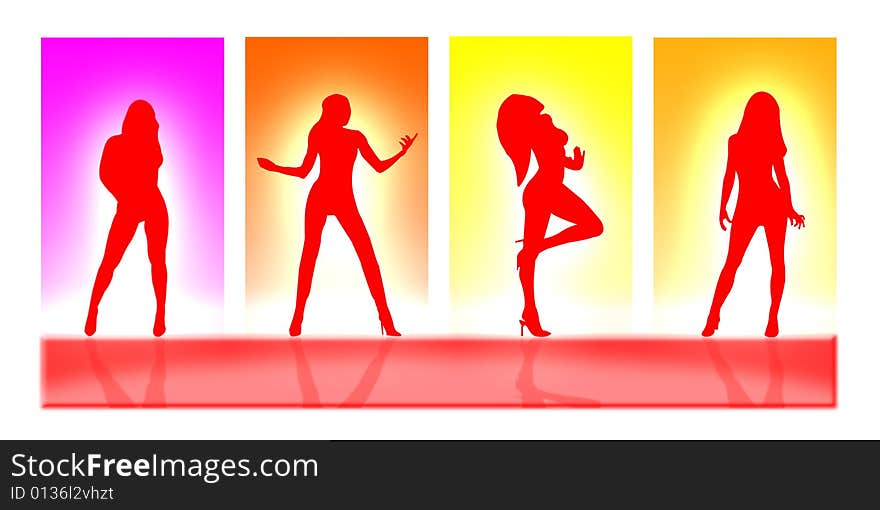 Women bodies in silhouette on a colorful background