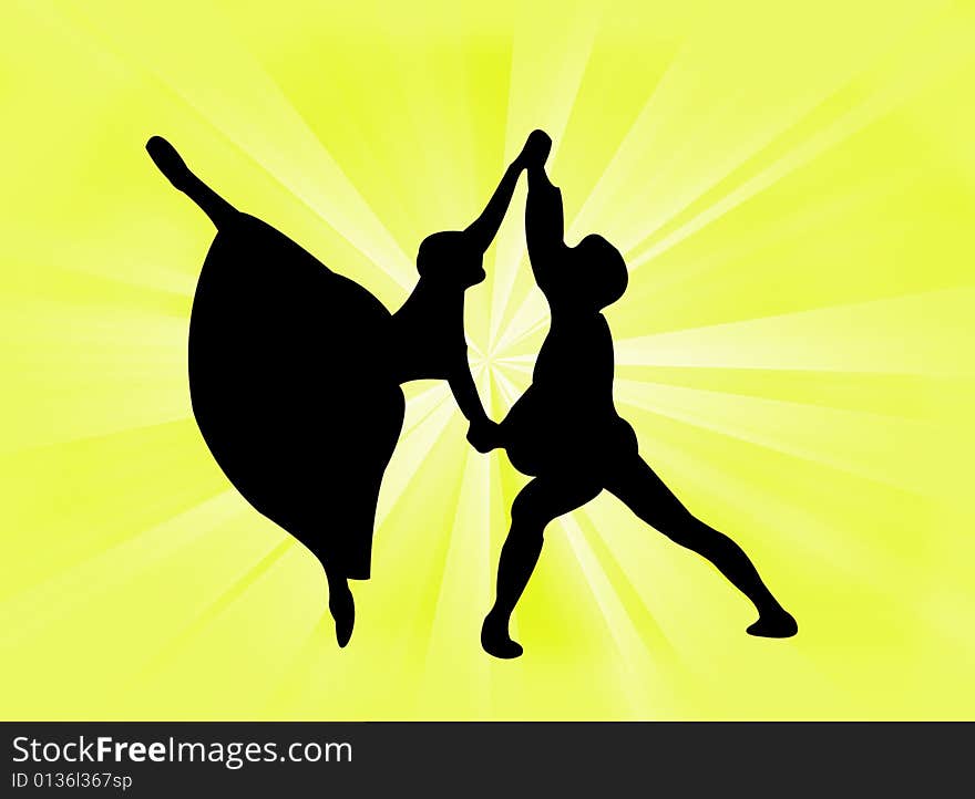 Couple dancing together on colorful background