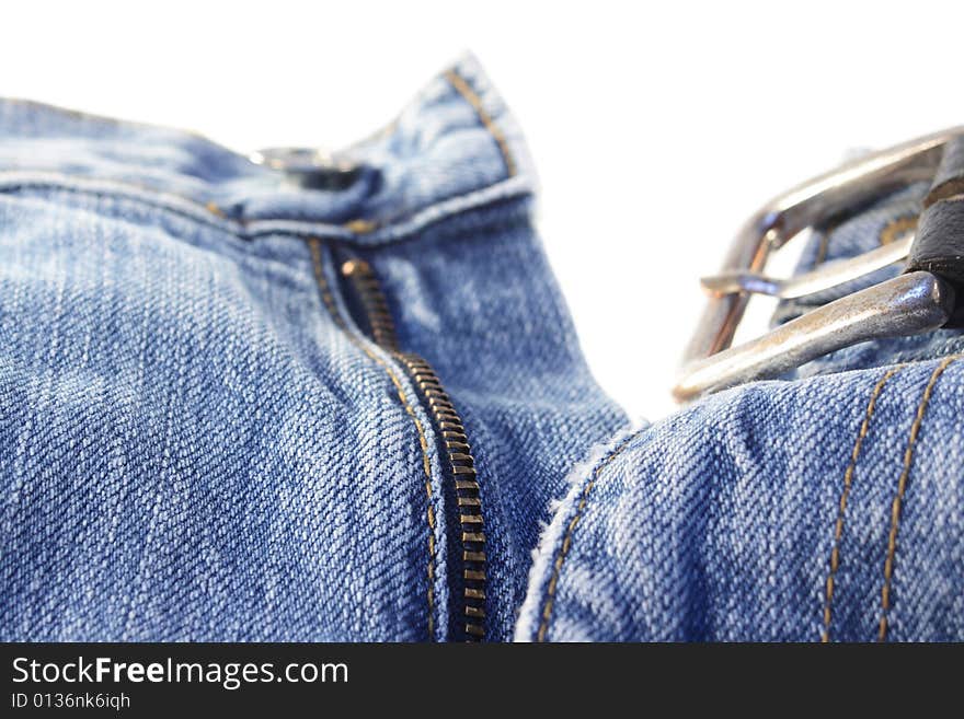 Jeans with belt on white