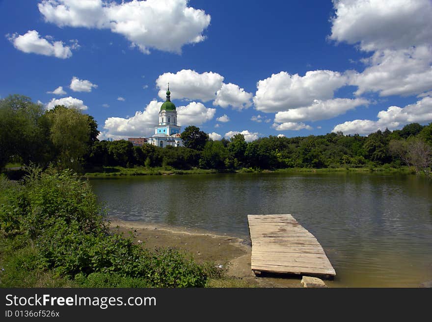 Church on a background of lake