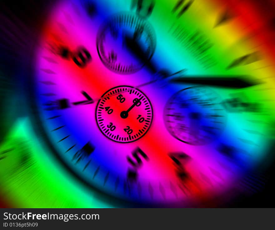Rainbow colors applied to dial of wrist watch. Rainbow colors applied to dial of wrist watch
