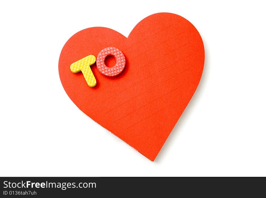 Heart and foam letters isolated over a white background