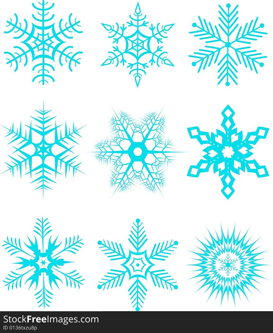 Collection from six snowflakes of blue colour. Collection from six snowflakes of blue colour