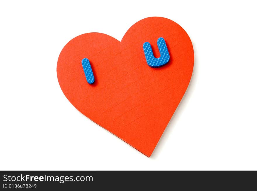 Heart and foam letters isolated over a white background