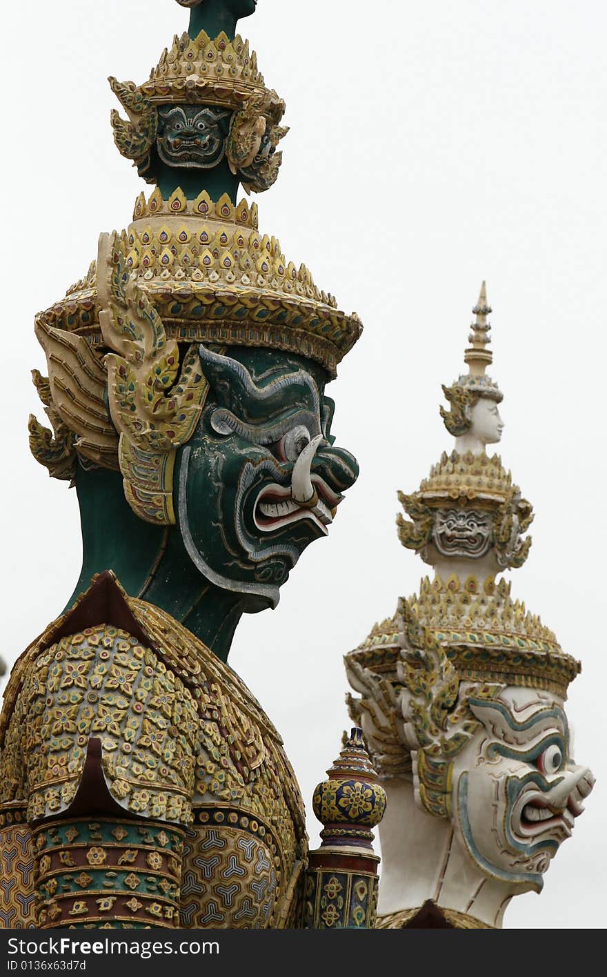 Two guardians in a temple at Bangkok, Thailand. Two guardians in a temple at Bangkok, Thailand