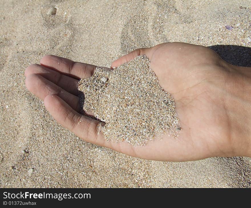 Men hand whis the sand