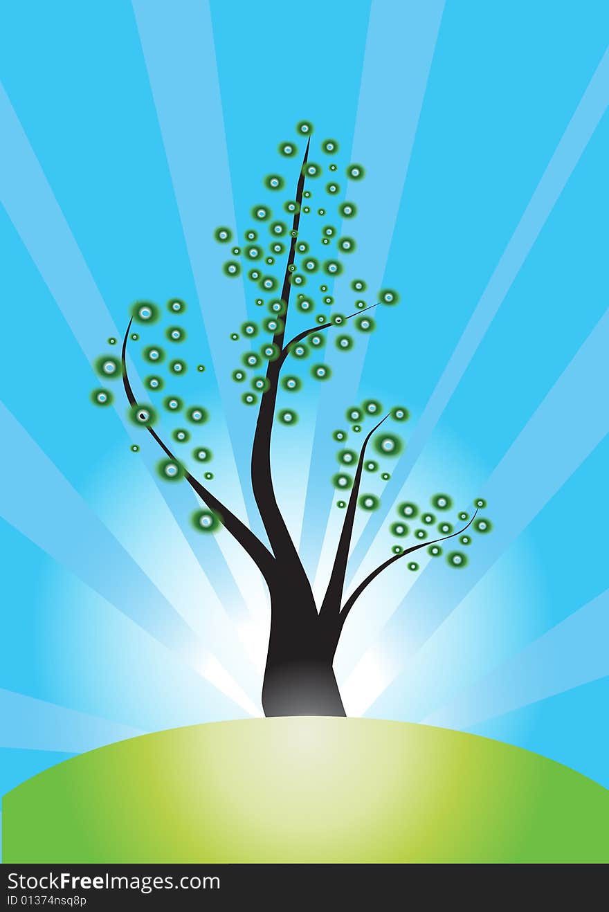 Tree vector illustration background whit blue sky