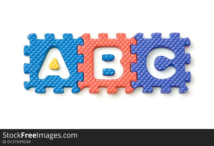 Foam block letters isolated over white background