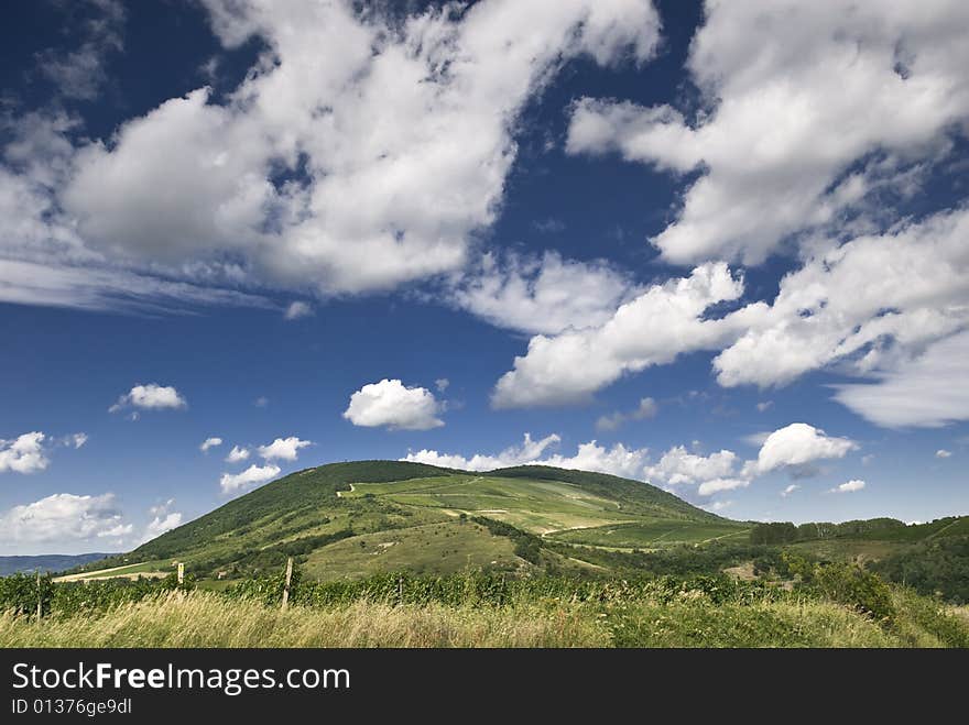 Idyllic landscape - hills and cloudscape, Hungary