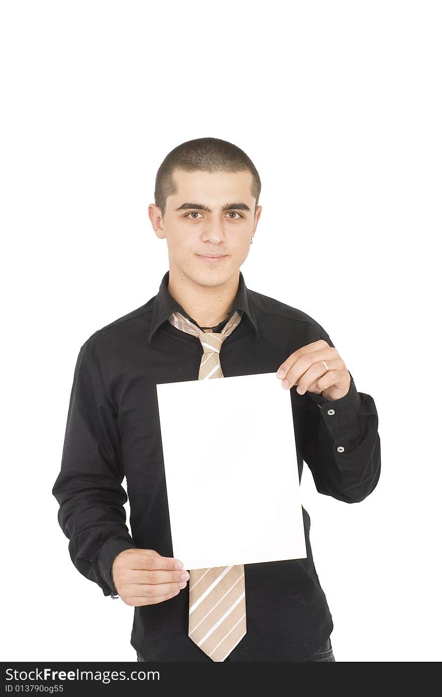 Office man holding a clean paper. Office man holding a clean paper