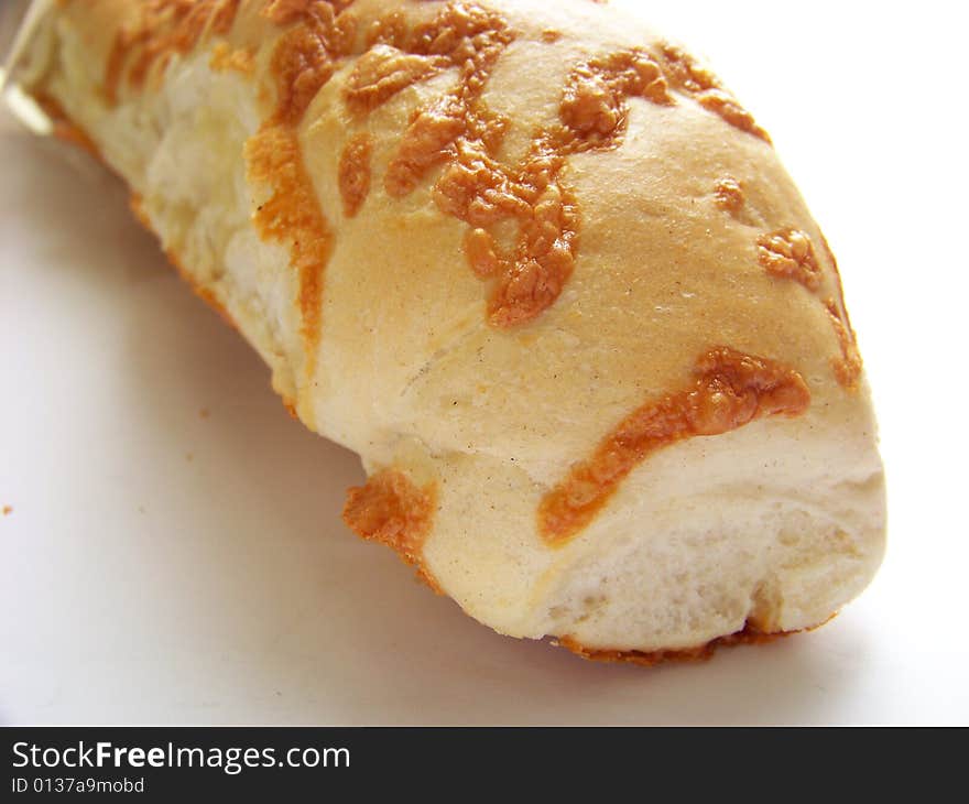 French bread with cheese on white