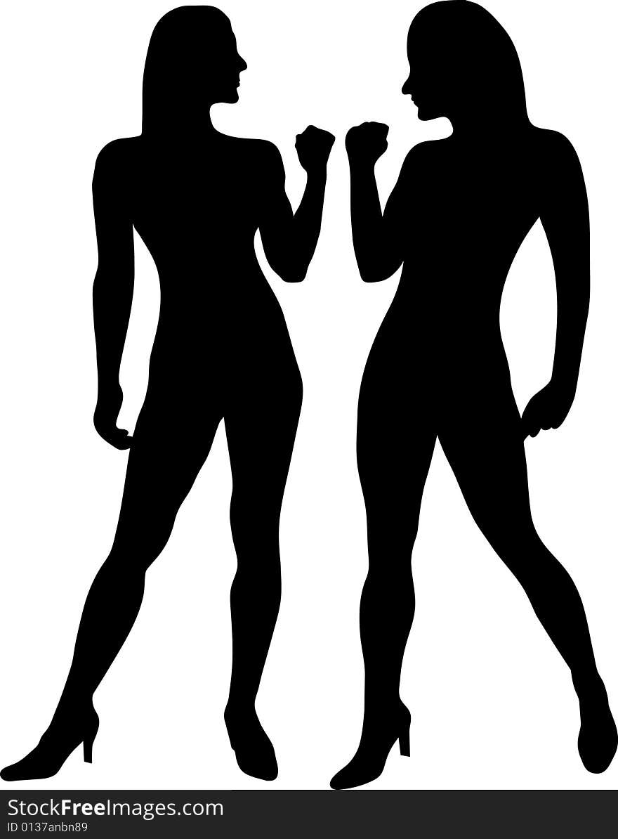 Silhouette of two sexy woman