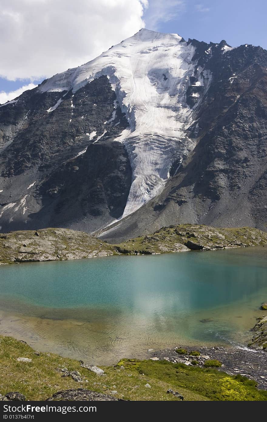 Mt. Ak-Ayuk and lake, Valley of Seven Lakes, Altai, Russia. Mt. Ak-Ayuk and lake, Valley of Seven Lakes, Altai, Russia