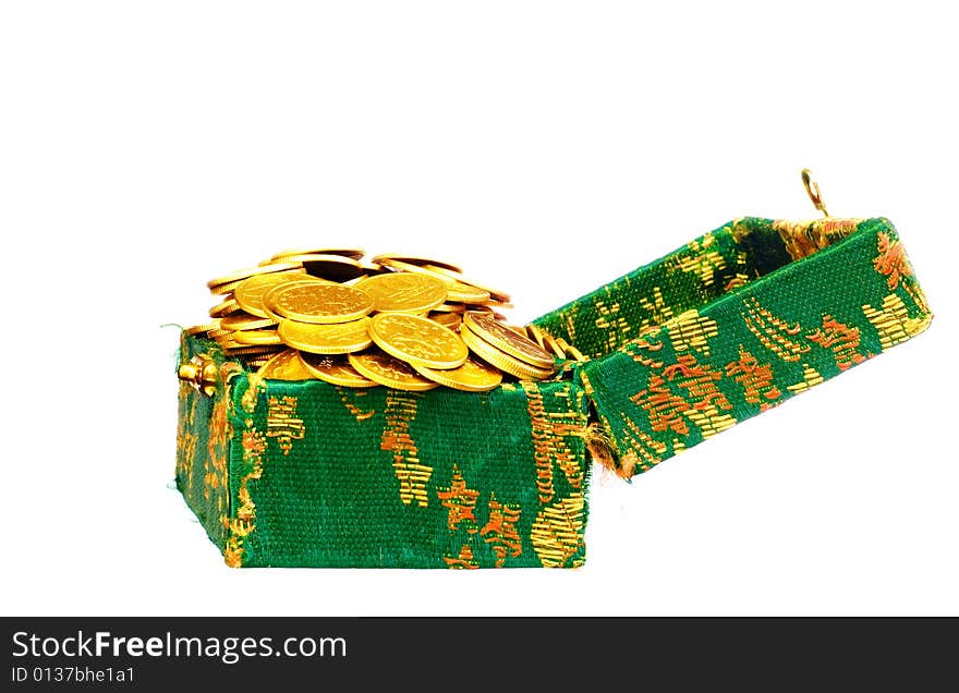 Chest full of gold isolated on black background. Chest full of gold isolated on black background.