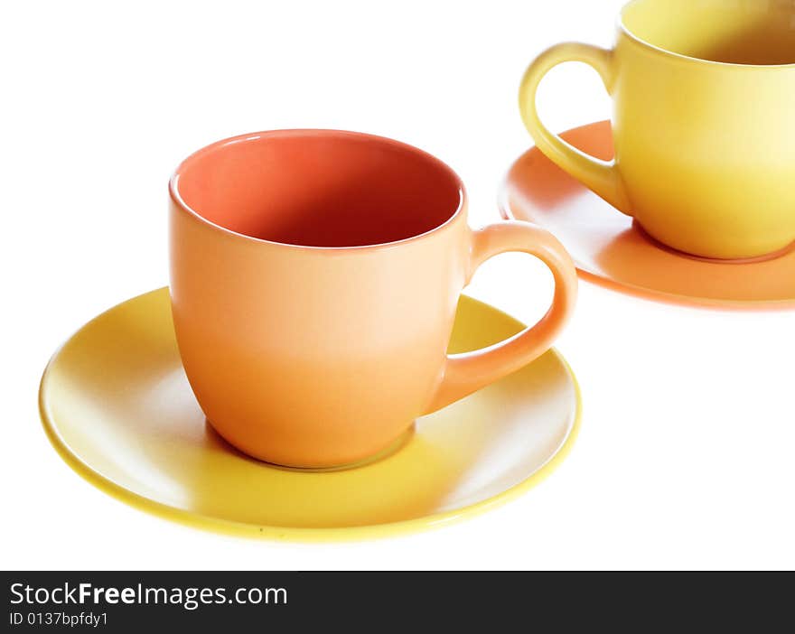 Coffee cups on white background