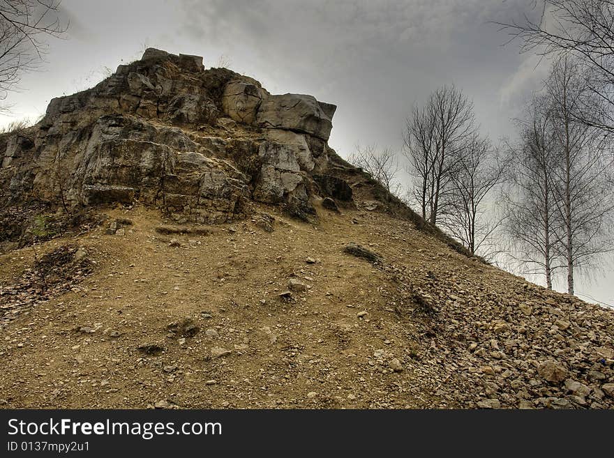 Photograph of the rock in fall grey day. Photograph of the rock in fall grey day