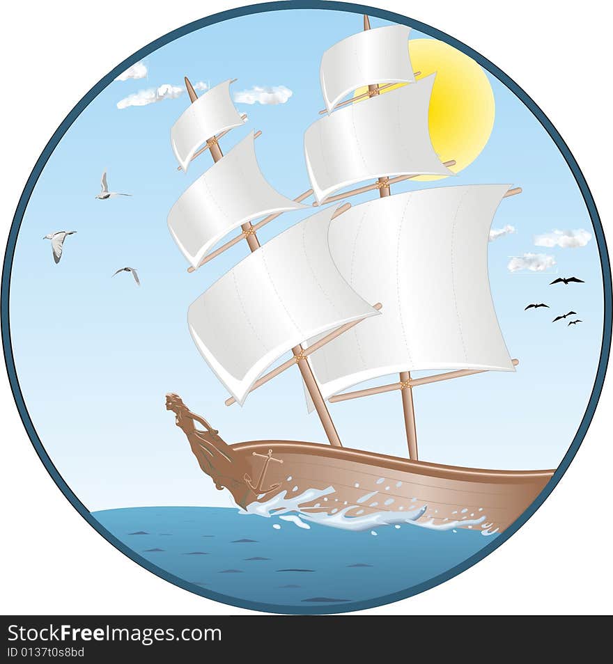 Illustration of ship sailing on the ocean. Illustration of ship sailing on the ocean