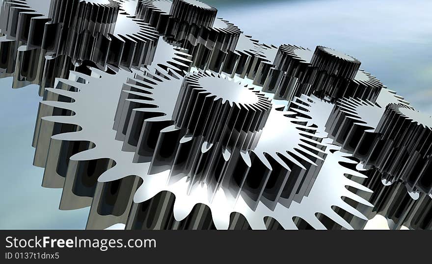 3D illustration of a gear made of metal. 3D illustration of a gear made of metal