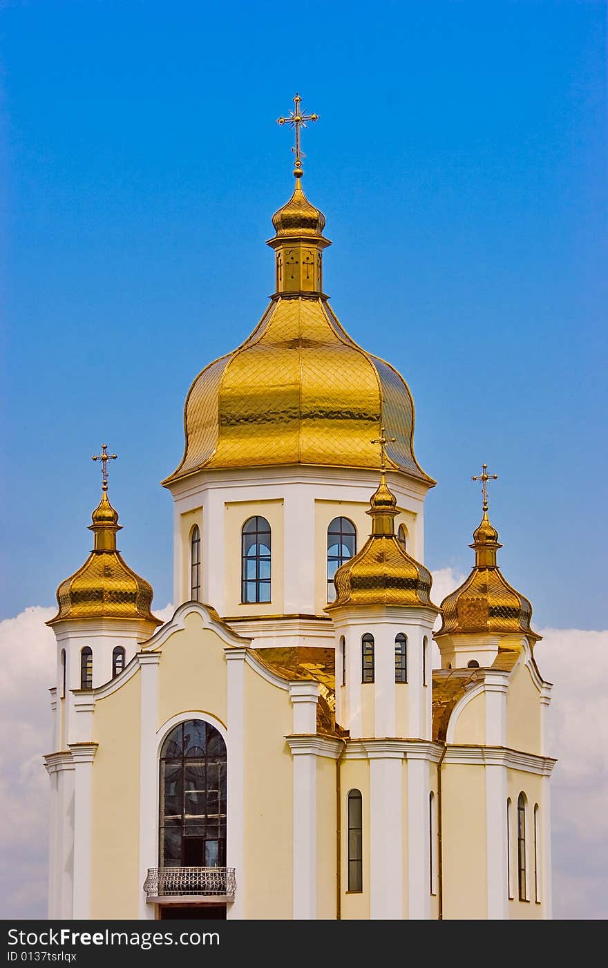 Majestic christian church over blue sky. Majestic christian church over blue sky