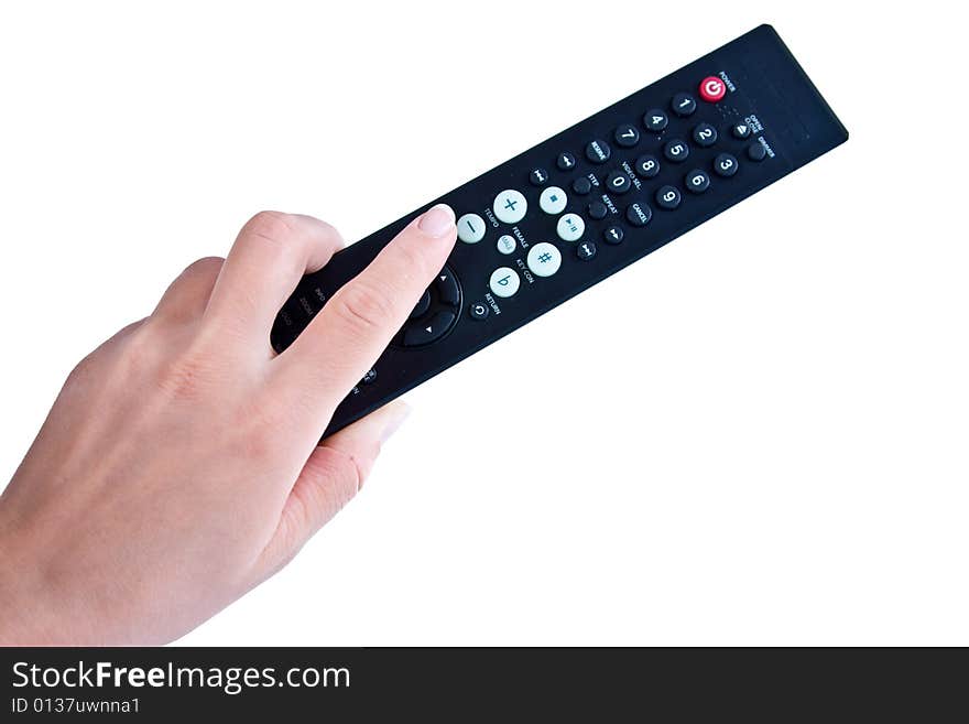 Female hand with a remote control