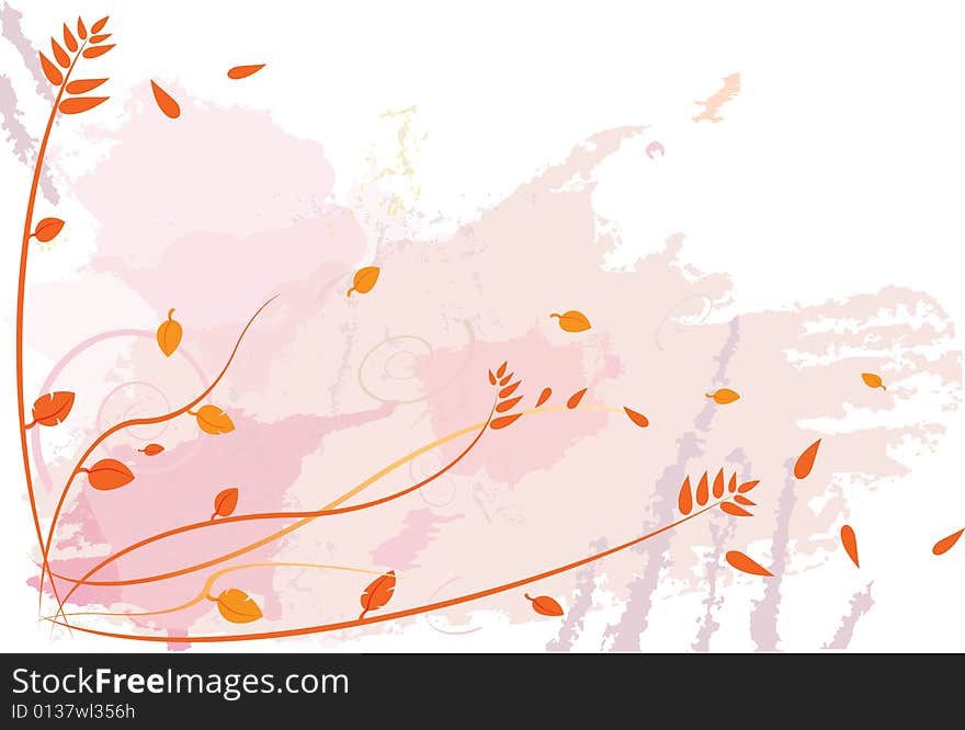 Illustration of plants on wind and leafs flying