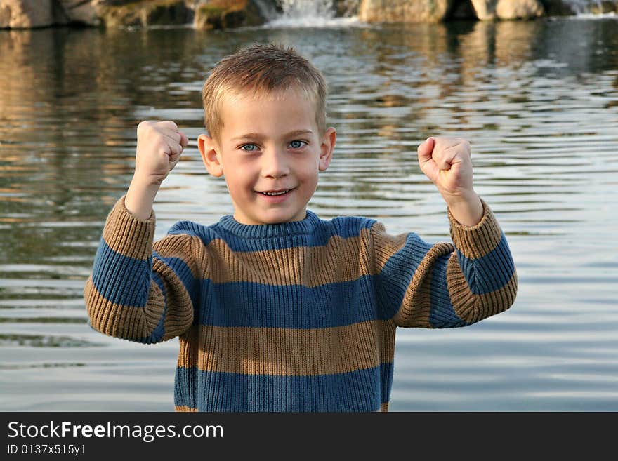 Haapy Boy with Fists in the Air. Haapy Boy with Fists in the Air