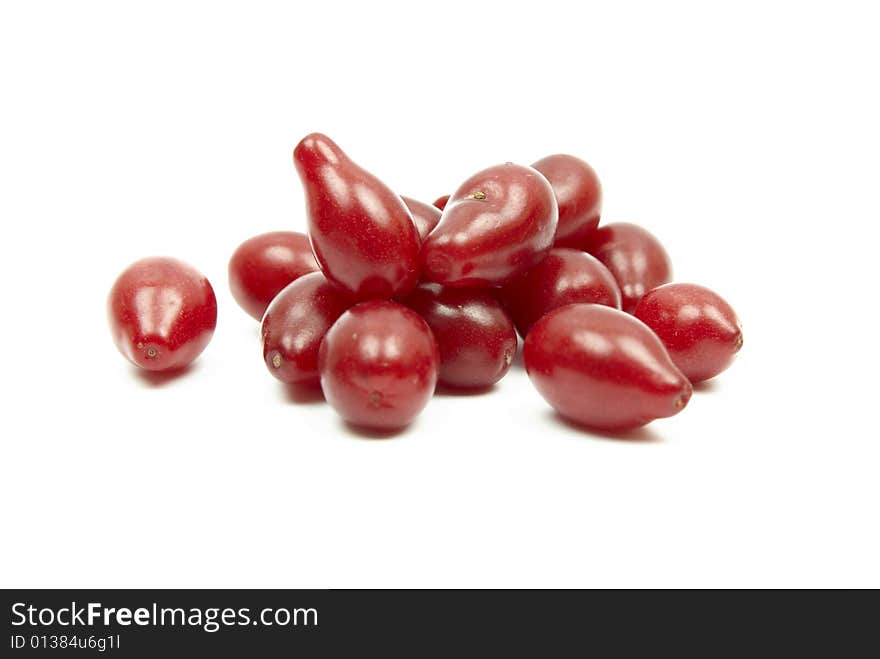 Red exotic berries on white background