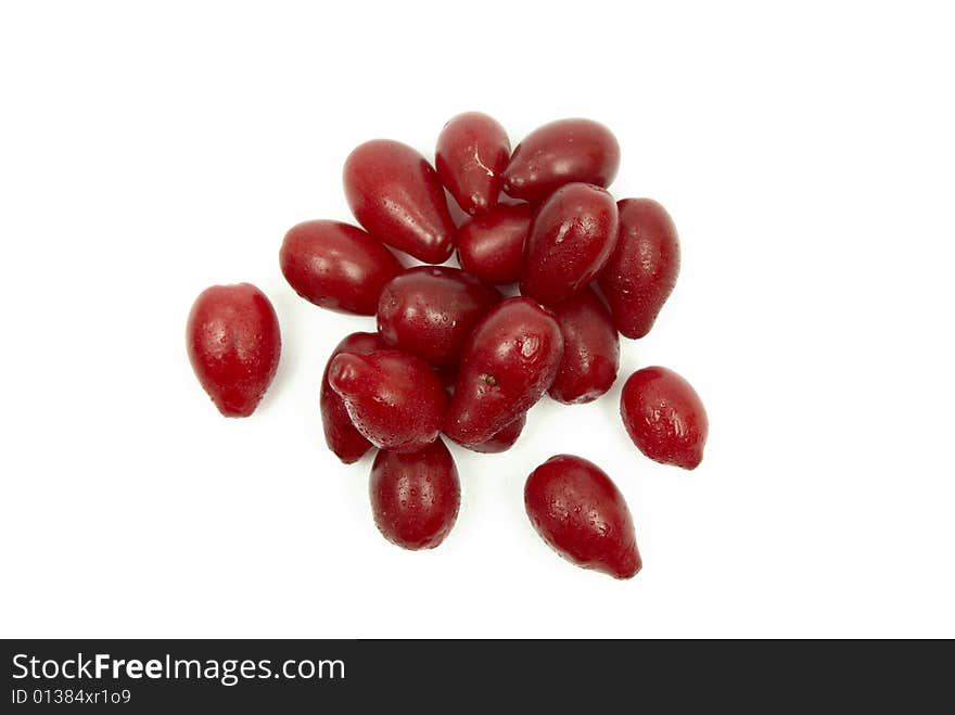 Red berries in droplets of water