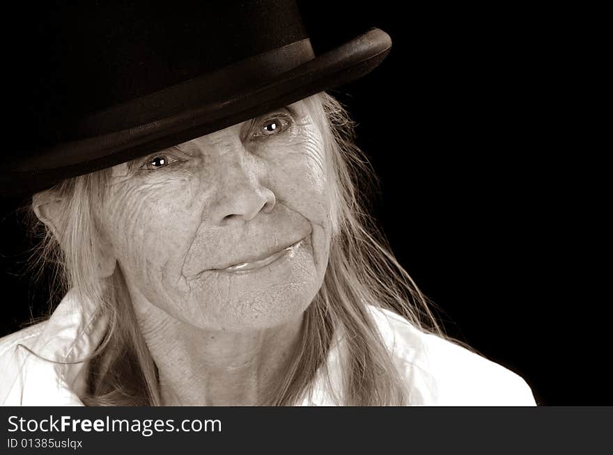 Very Cute Image of an Elderly Lady In Old Bowler hat. Very Cute Image of an Elderly Lady In Old Bowler hat