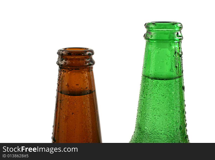 Two bottles of water close up in studio