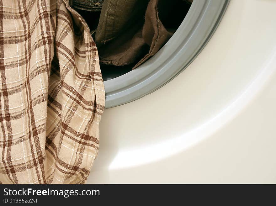 Clothes in washing machine close up