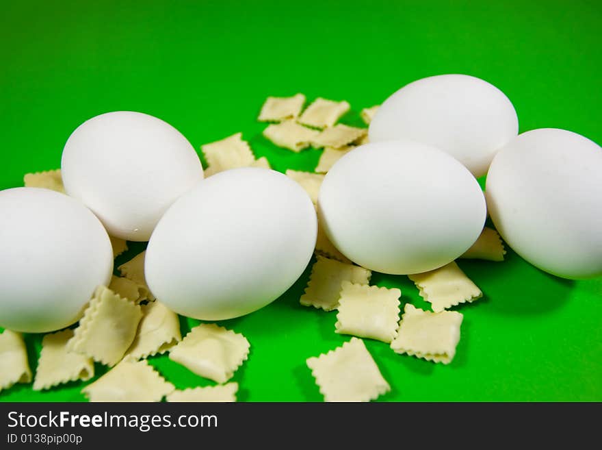 Eggs And Pasta Over Green