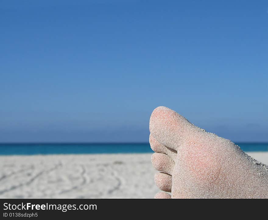 Sandy foot on the beach