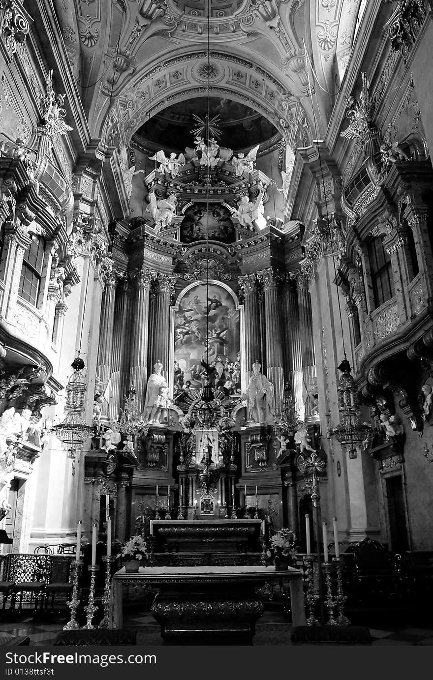 A view inside a beautiful catholic church. A view inside a beautiful catholic church