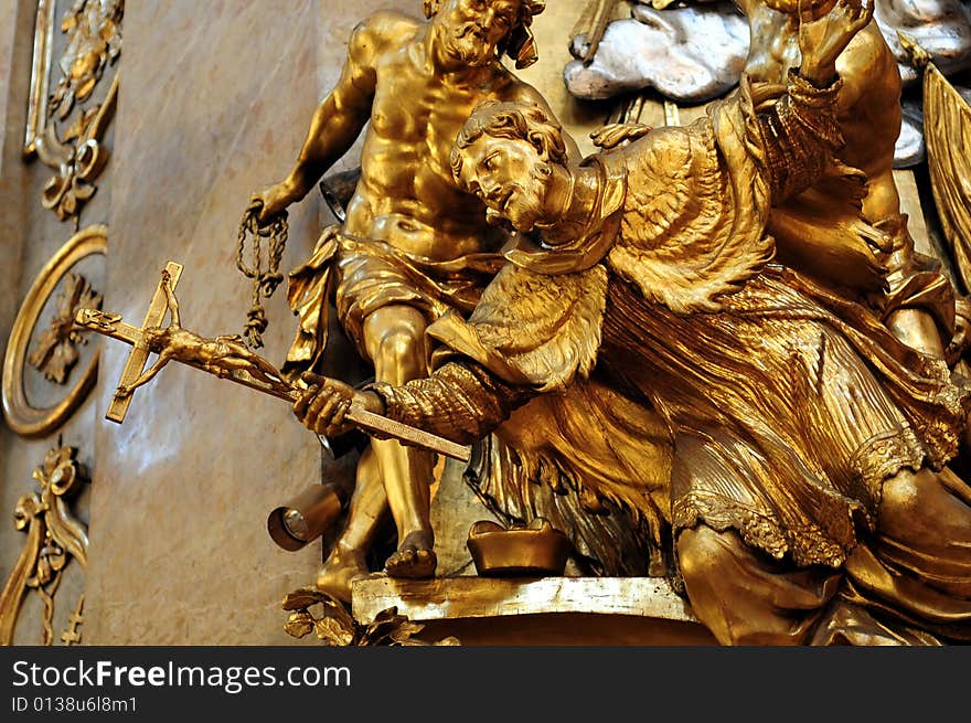 Statues inside of Saint Peter church, vienna