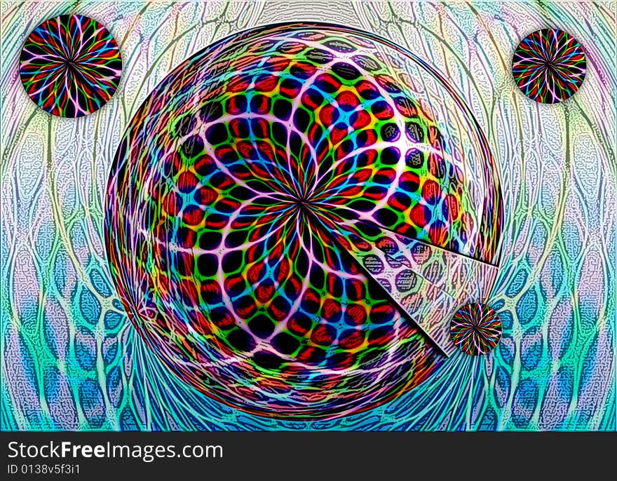 Great creative abstract colored bright portrayal of space objects caught in the net. Great creative abstract colored bright portrayal of space objects caught in the net.