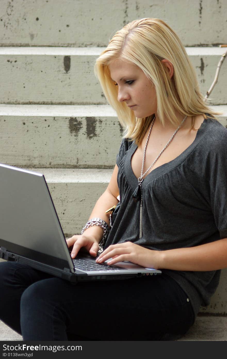 Young, Blonde Girl With Laptop.