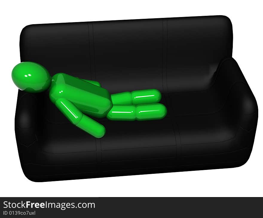 3d person has a rest on a sofa. Isolated on white background. 3d person has a rest on a sofa. Isolated on white background