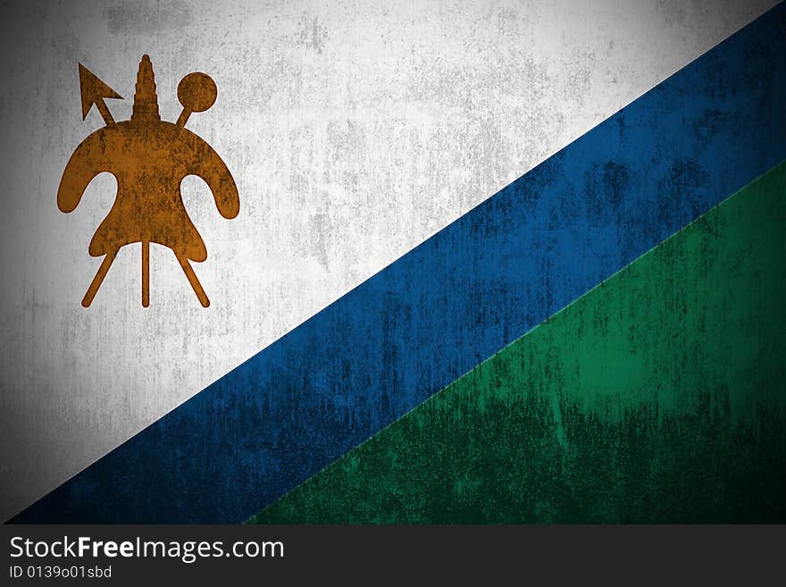 Weathered Flag Of Lesotho, fabric textured. Weathered Flag Of Lesotho, fabric textured