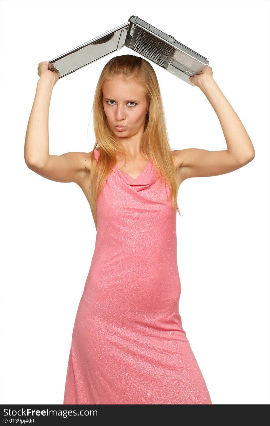 The young woman on a white background