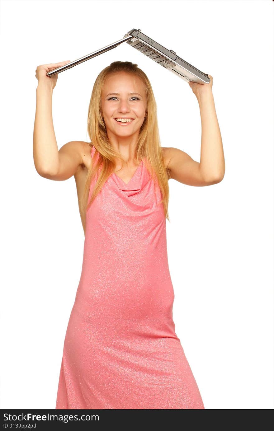 The young woman on a white background