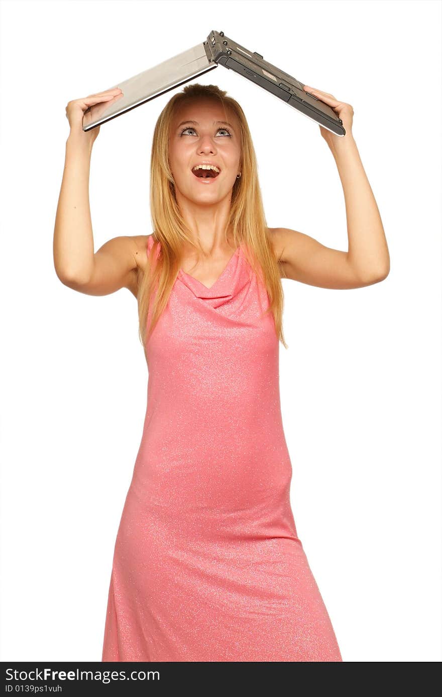 The young woman on a white background