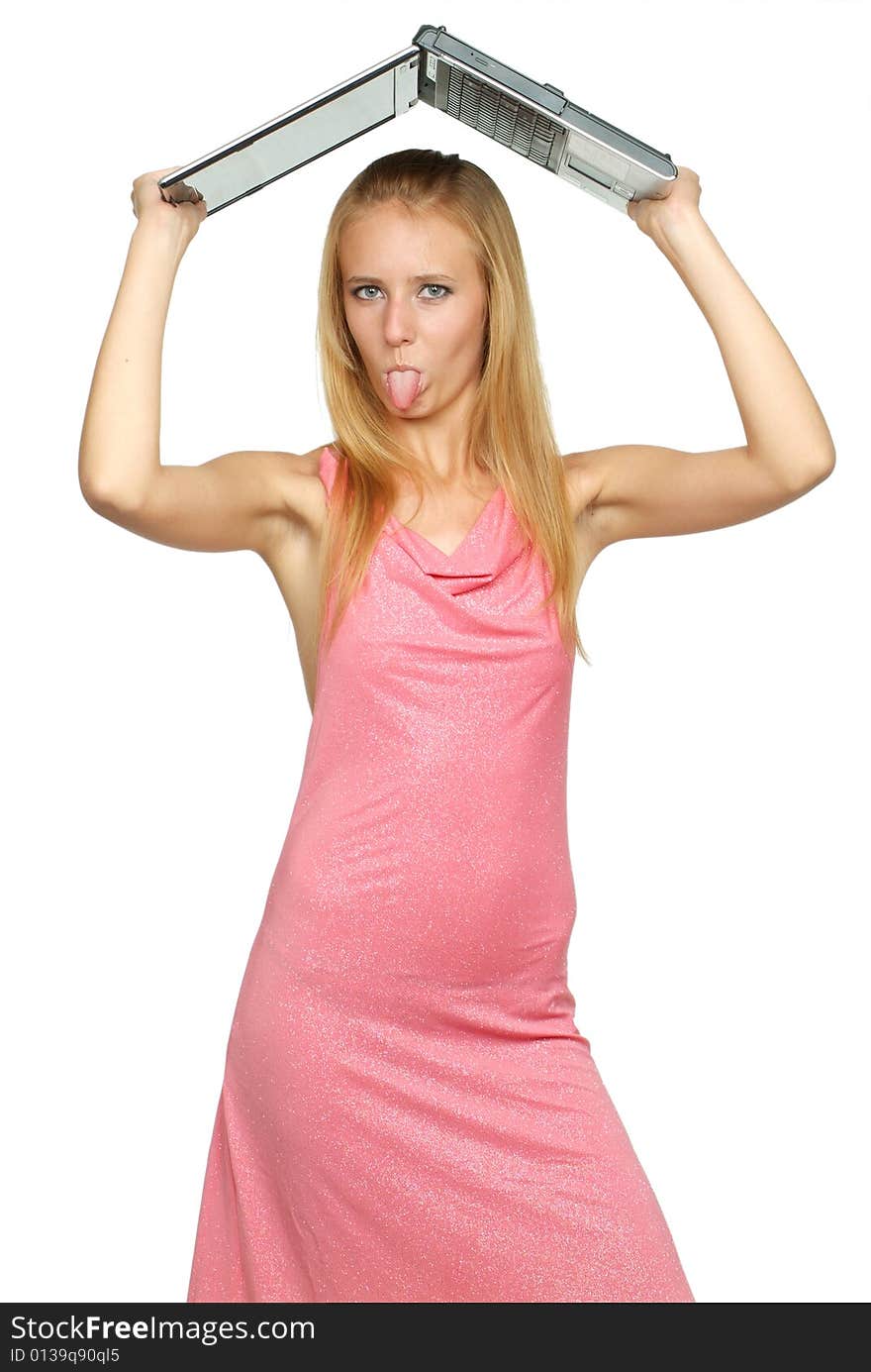 The young woman on a white background